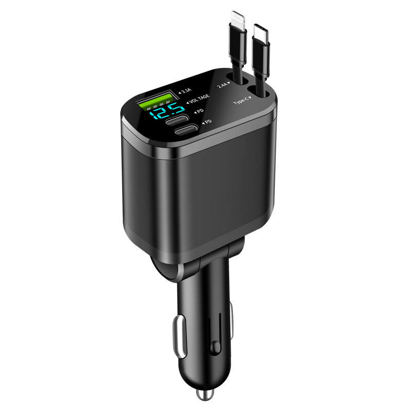 Starry Sky Projector Light Fast Charger 120W with Retractable Cable Car Charger, 1-to-4 Multifunctional Digital Display Car Charger