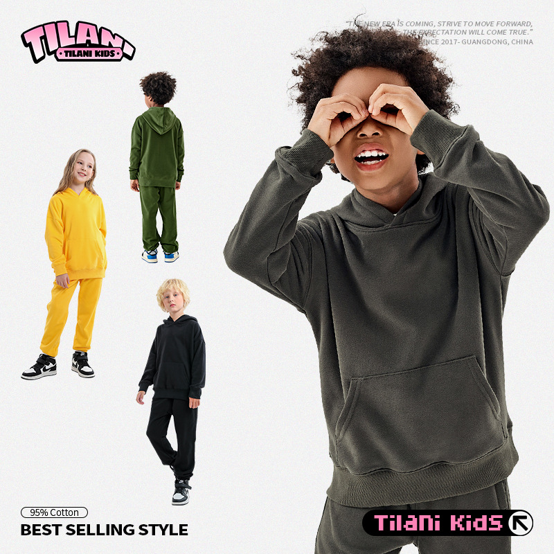 XINJIANG Children's Clothing European and American Autumn and winter Maillard 320G loop solid color loose children's hoodie for small, medium and large men and women
