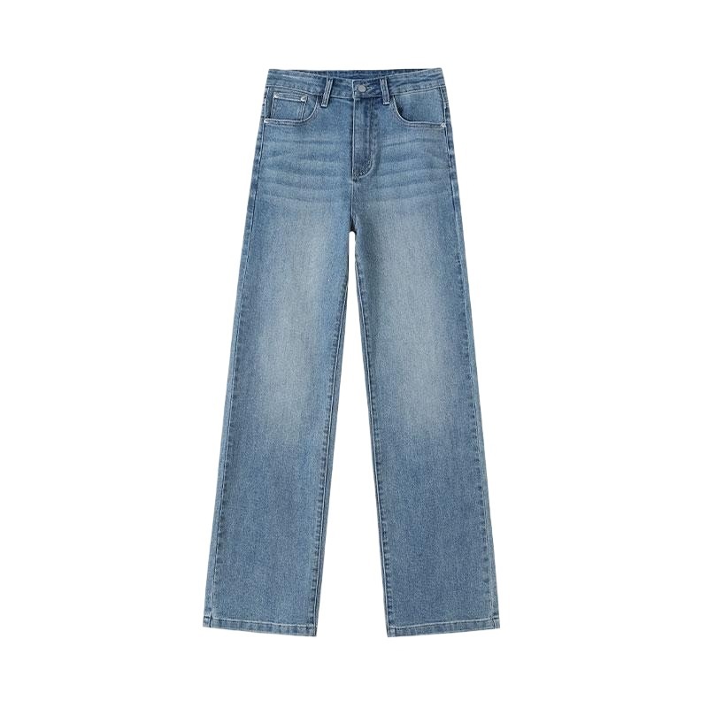 Narrow straight-leg jeans for women in light blue, 2026 summer new style, high-waisted loose, slimming, wide-leg floor-length pants