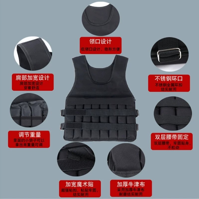 Weighted running vest with adjustable weight sandbags, weighted clothing, weighted sports equipment, fitness sander.