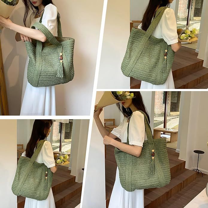 New tassel straw woven bag, casual woven women's bag, large capacity shoulder tote bag, women's vacation beach bag, straw bag