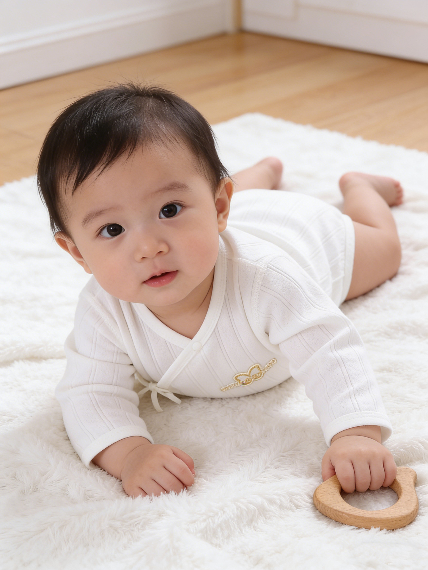 Newborn baby Class A pure cotton bodysuit, spring and autumn long-sleeved side-opening tie-front thin style, Anyang infant clothing.