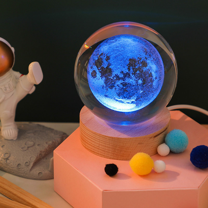 3d crystal ball with galaxy astronaut color light, creative home decoration, glass ball night light, festival gift