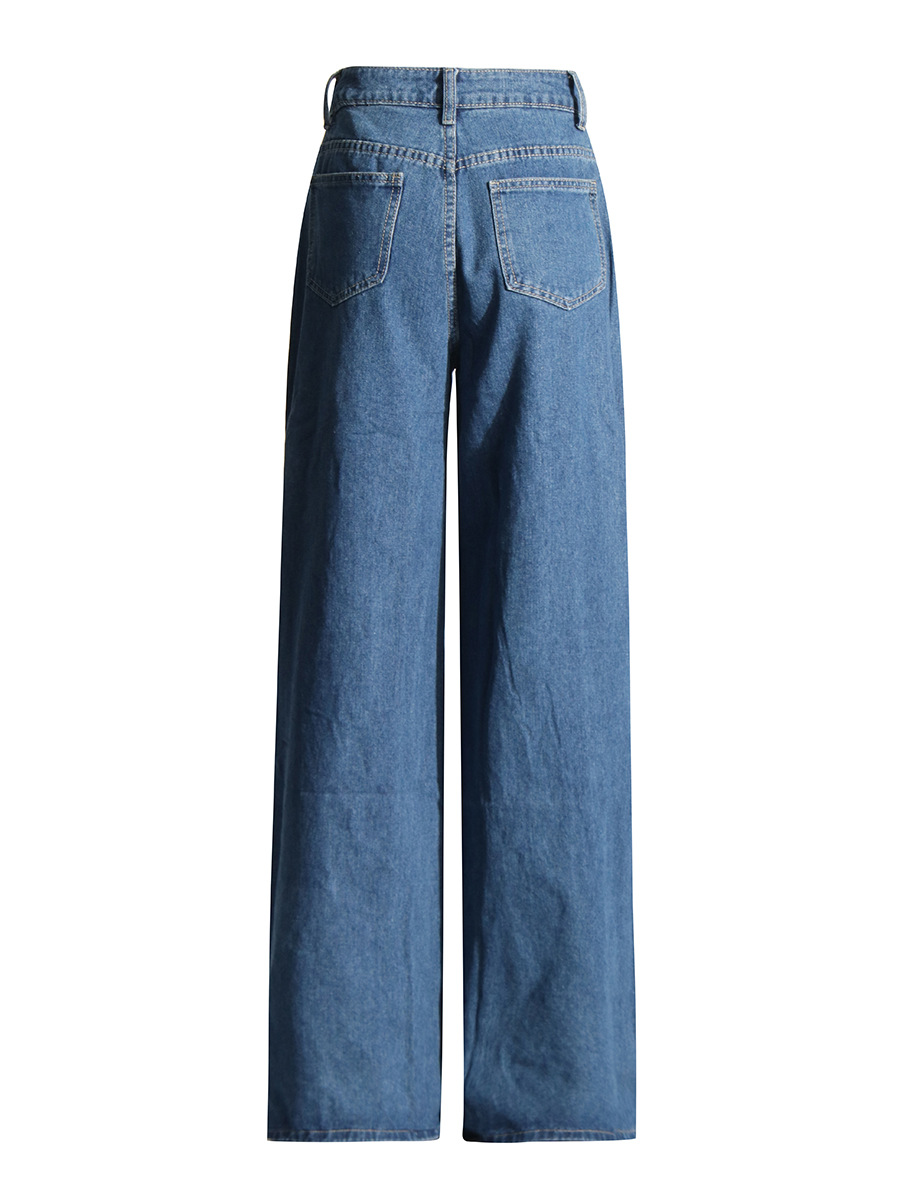 Fashionable and trendy wide-leg pants 2026 autumn new style high-waisted heart-shaped cutout color-blocked straight-leg jeans for women