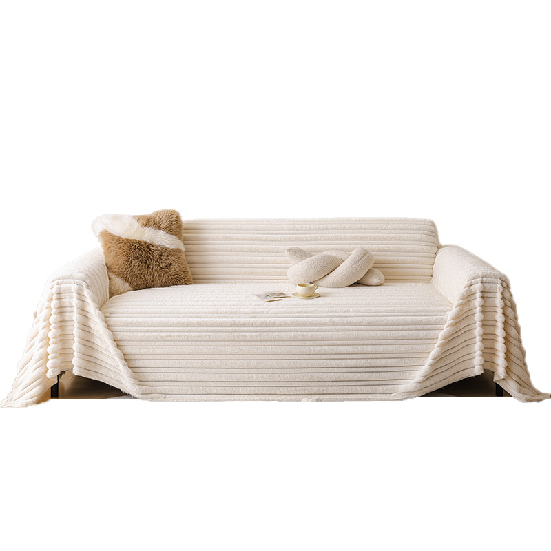 Hebei factory's imitation rabbit fur sofa cover, luxurious feel, thickened sofa cover, wholesale, luxurious cream color, dropshipping available.