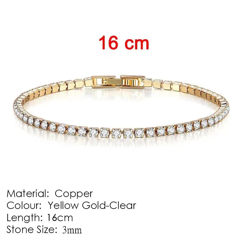 Cross-border live-streamed 3mm single-row diamond tennis bracelet from Europe and America, a versatile and niche design for women, an ins basic light luxury accessory