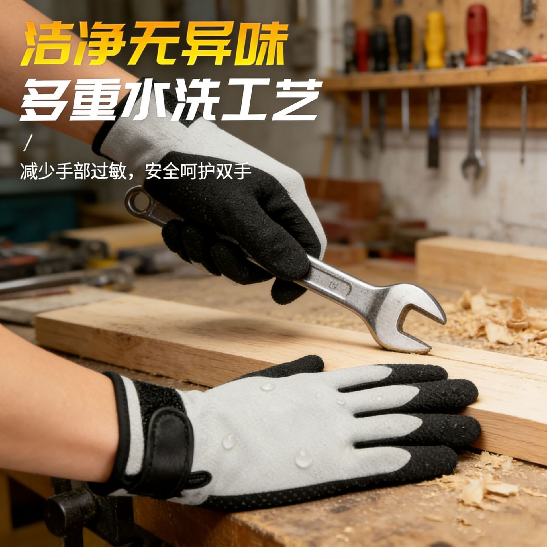 Double-layer impregnated waterproof, warm, wear-resistant, anti-slip, safe hand protection, high-elasticity and comfortable, fully hanging Velcro work protection gloves