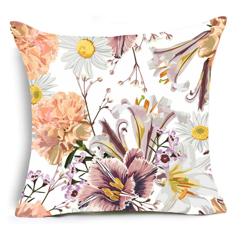 temu Cross-border Spring Series Pillowcase, linen printed Nordic home plant and flower cushion, pillowcase