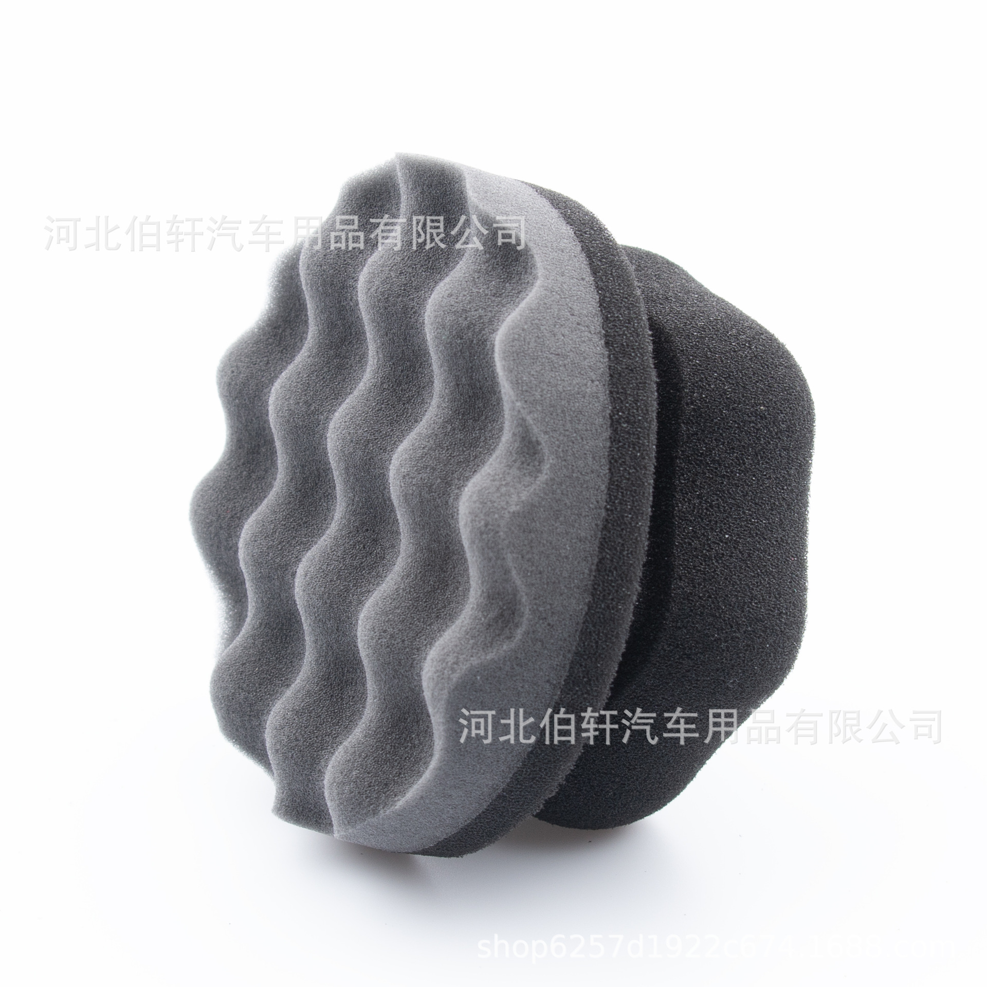 American Adams-style hand-grip, high-density, wave-shaped car tire waxing sponge and leather waxing sponge.