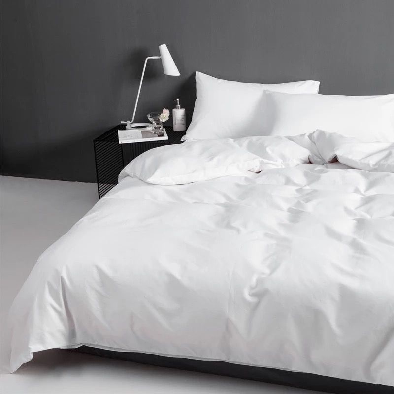 【 Bedding 】 Pure cotton white satin linen set of three or four pieces, the same style as in star hotels, for e-sports homestay hotels