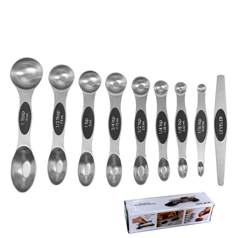 Magnetic stainless steel double-head measuring spoon 9/10 piece set, baking engraving measuring spoon, coffee measuring spoon, seasoning measuring spoon, salt