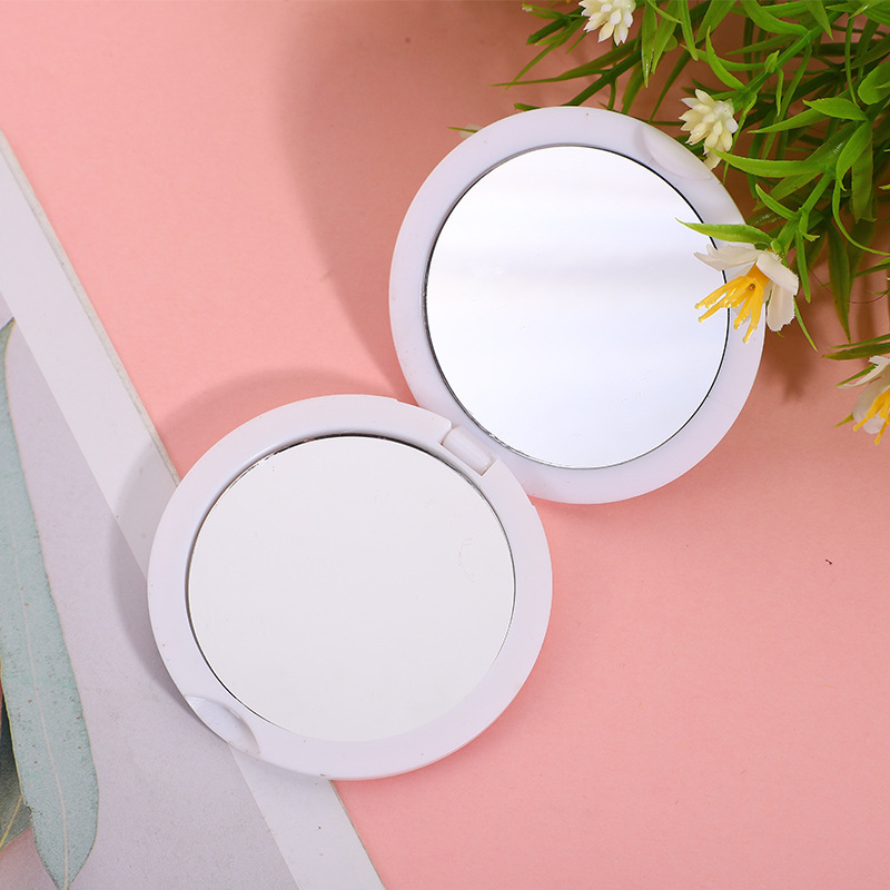 Electroplated folding double-sided mirror, round flip-top, custom portable mini makeup mirror with custom logo.