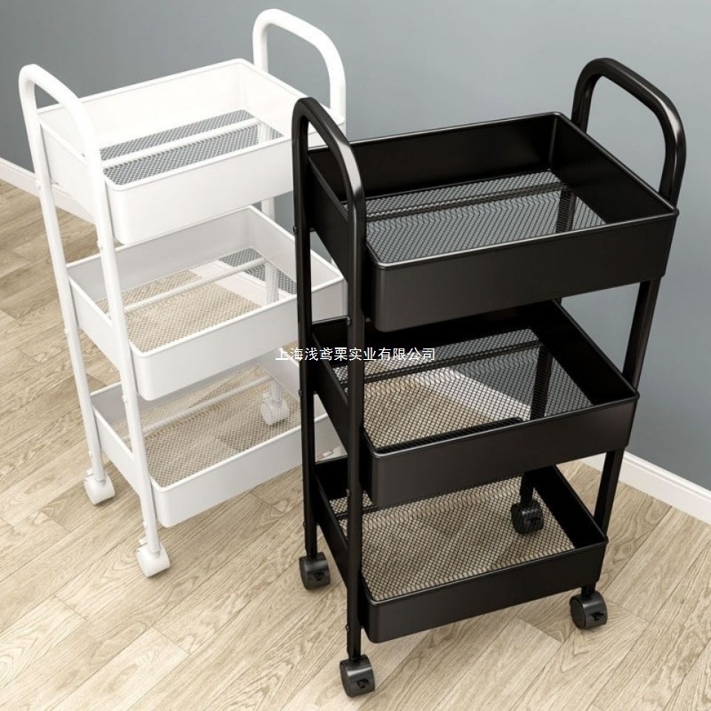 Floor-standing storage rack/trolley, multi-tiered snack shelf for home, dormitory, kitchen, or toilet (see description)