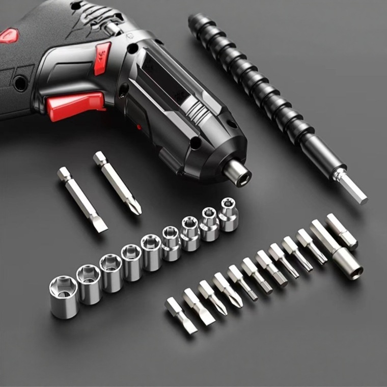 Electric screwdriver, rechargeable drill, multi-functional household folding lithium battery screwdriver bits