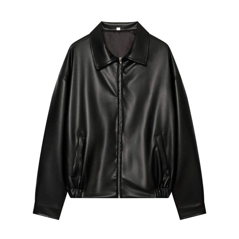 2026 New European and American style summer off-the-shoulder zipper short faux leather autumn and winter jacket for cross-border trade