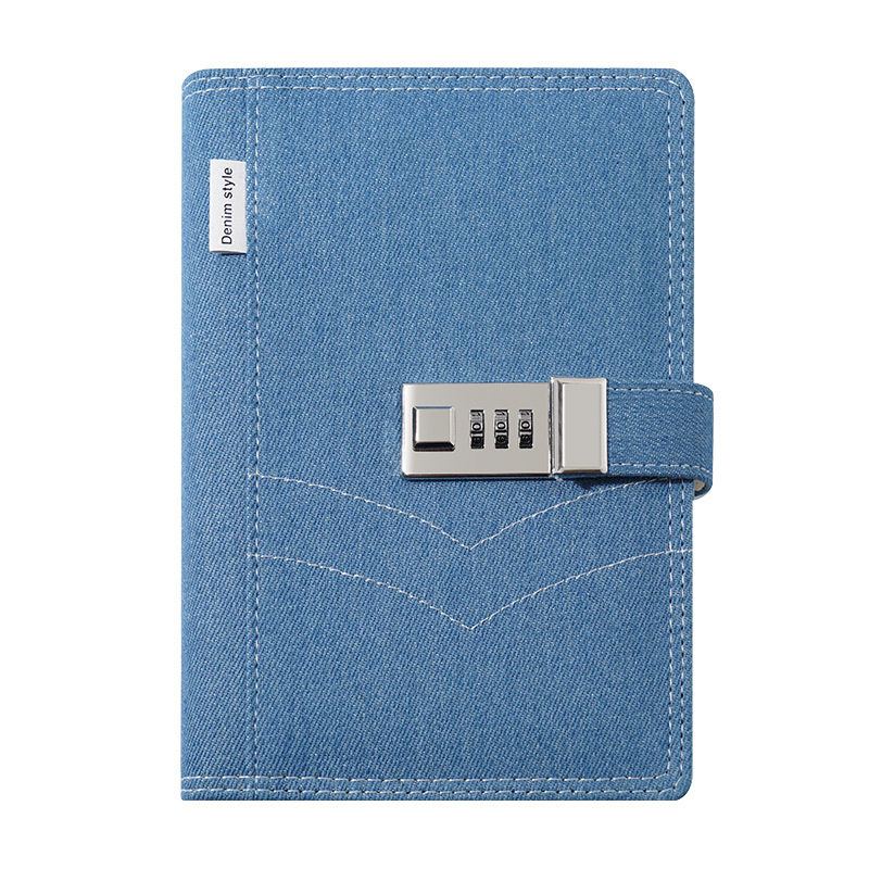 Kajie Password Diary, Girls' Notebook, Horizontal line Book, denim fabric, creative student stationery, Cross-border