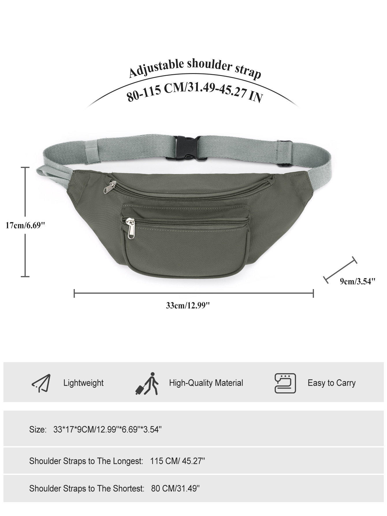 Outdoor waist pack, cycling crossbody bag with zippered pocket, chest bag, suitable for sports, travel, running, wallet, and phone case.