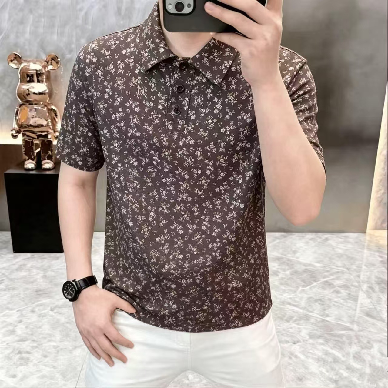 Summer 2026 Men's printed lapel short-sleeved T-shirt POLO shirt