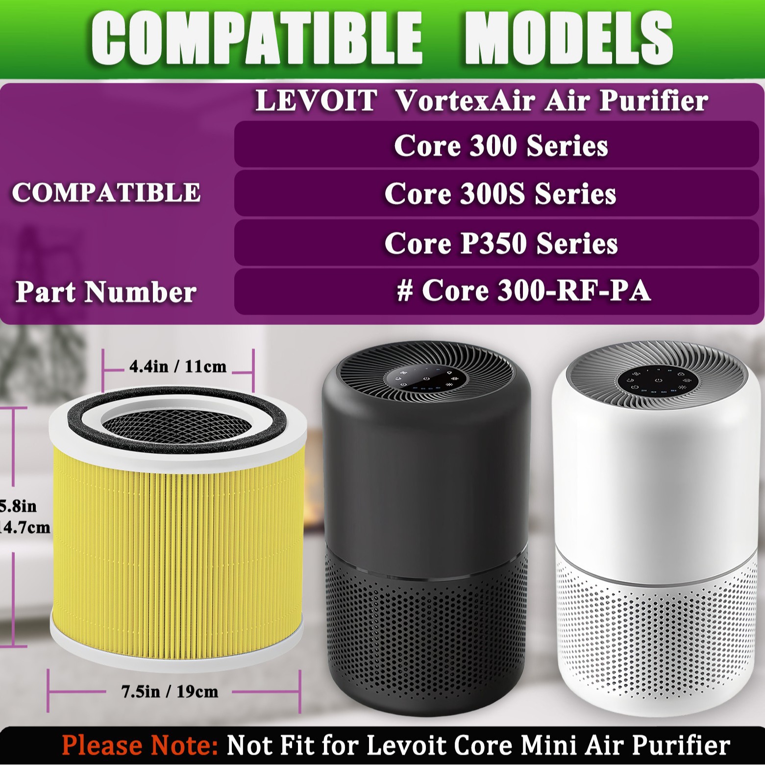 Compatible with Levoit Core200s air purifier filter screen HEPA activated carbon H13 grade filter core