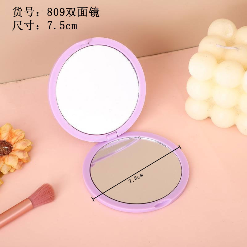 Plastic dopamine folding makeup mirror, round small mirror, portable double-sided flip-top handheld mirror, folding mirror