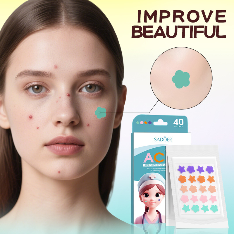 SADOER Star-Shaped Acne Patches (40 patches) - All English Text, for Students, Acne Treatment, Cross-Border Wholesale