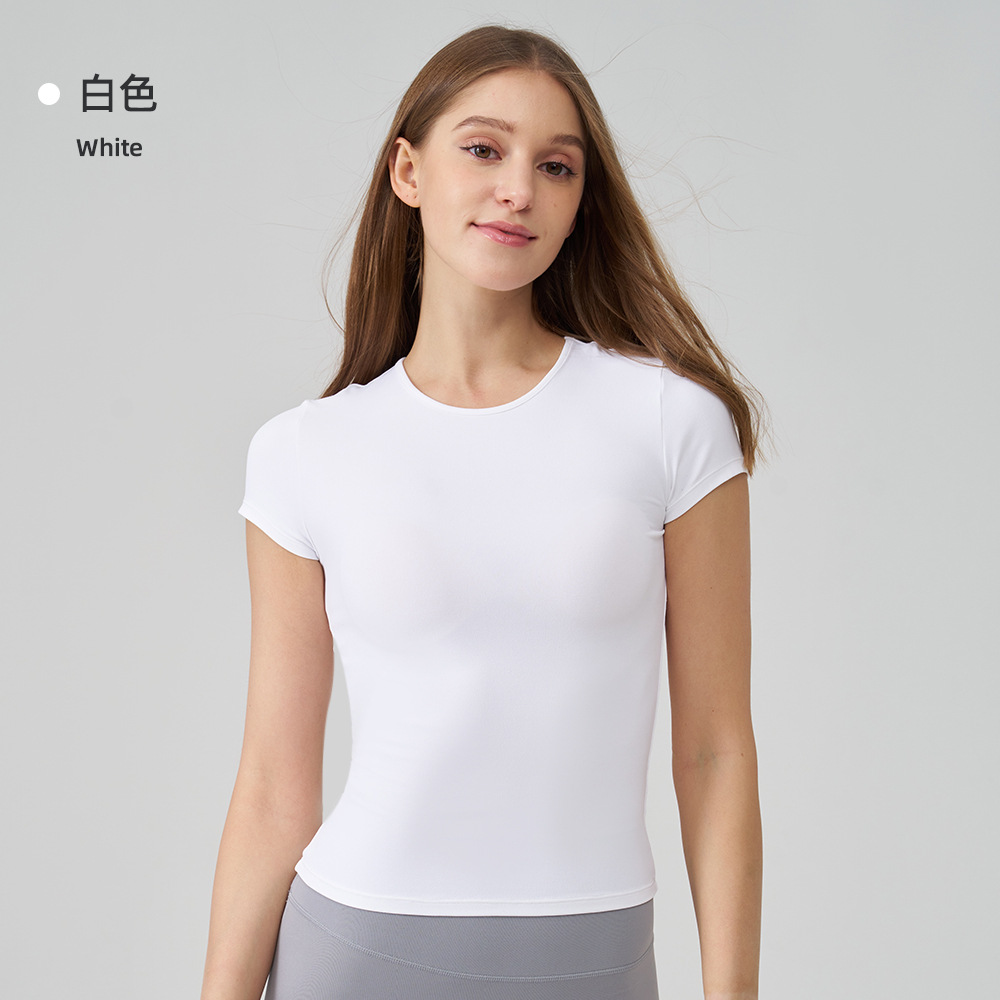 SNU Summer Naked Feel Yoga Short-Sleeve Running Sports T-Shirt, Slim Fit, Breathable, Quick-Drying, High Elastic Fitness Top for Women
