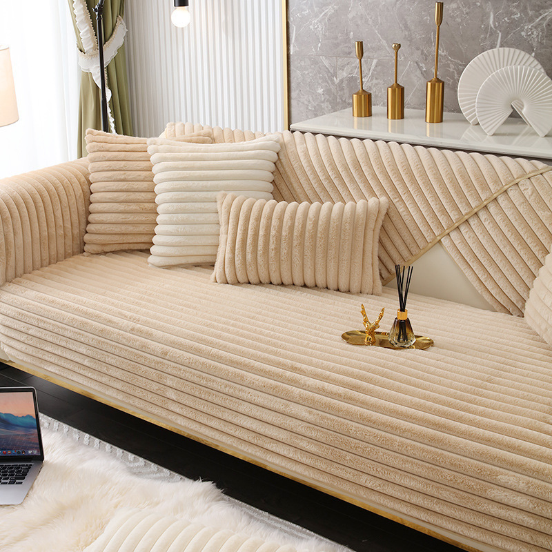 Cross-border winter rabbit fur plush sofa cushion, non-slip, thickened, winter style plush seat cushion, simple and modern sofa cover.