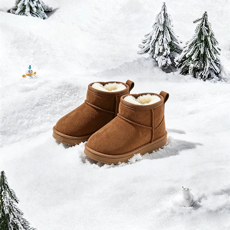 2026 Children's snow boots Winter new style with added fleece and thickened warmth, soft soled cotton boots for girls and cotton shoes for boys and babies