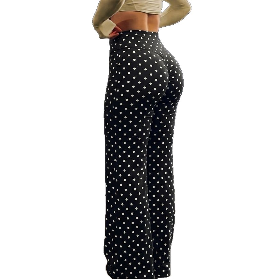 Elegant and stylish sporty slim-fit polka dot straight leg pants, fitness pants, casual everyday pants