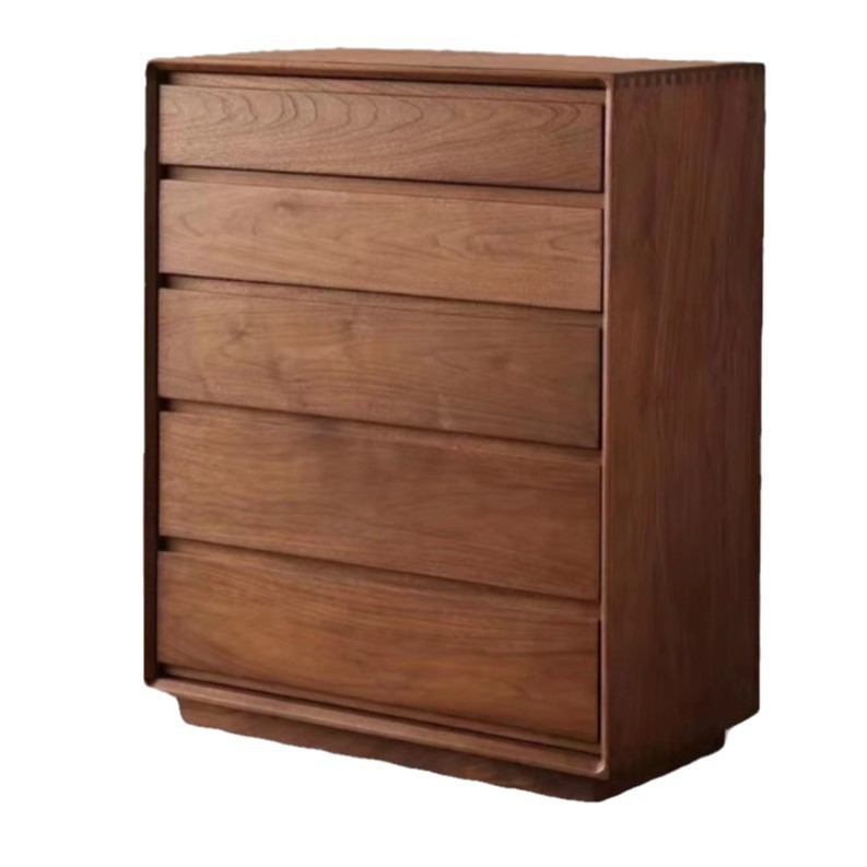 North American black walnut solid wood five-drawer chest, modern minimalist cherry wood bedroom storage chest, living room sofa side cabinet