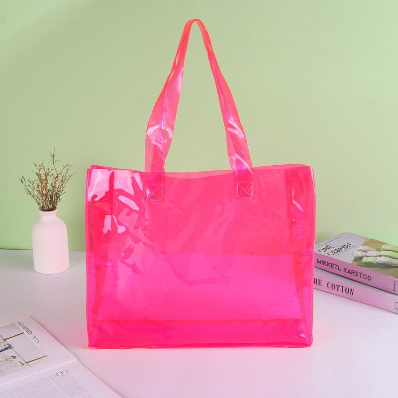Instagram-style transparent PVC tote bag with customizable logo, trendy jelly bag, fashionable shopping bag, gift bag, advertising bag.