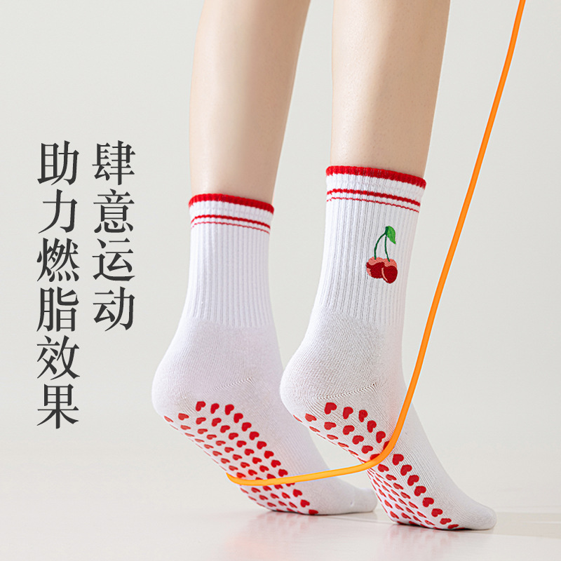 Cartoon Yoga Socks Women's White Mid-Calf Socks Professional Non-Slip Fitness Pilates Exercise Floor Socks Women's Zhuji