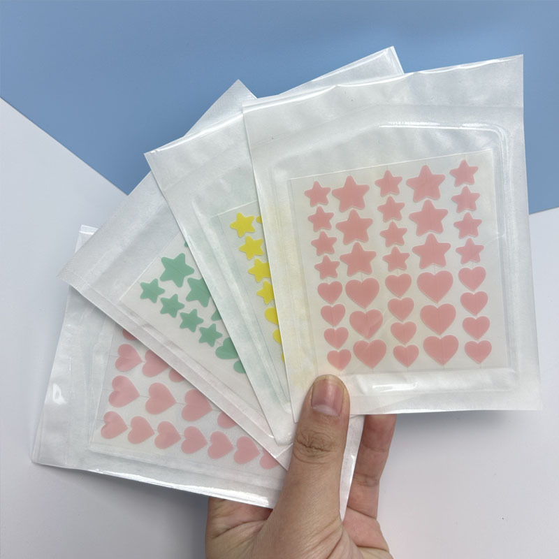Colorful acne patches, heart-shaped, star-shaped, waterproof, skin-friendly, makeup-friendly, invisible, concealing, and acne-clearing.