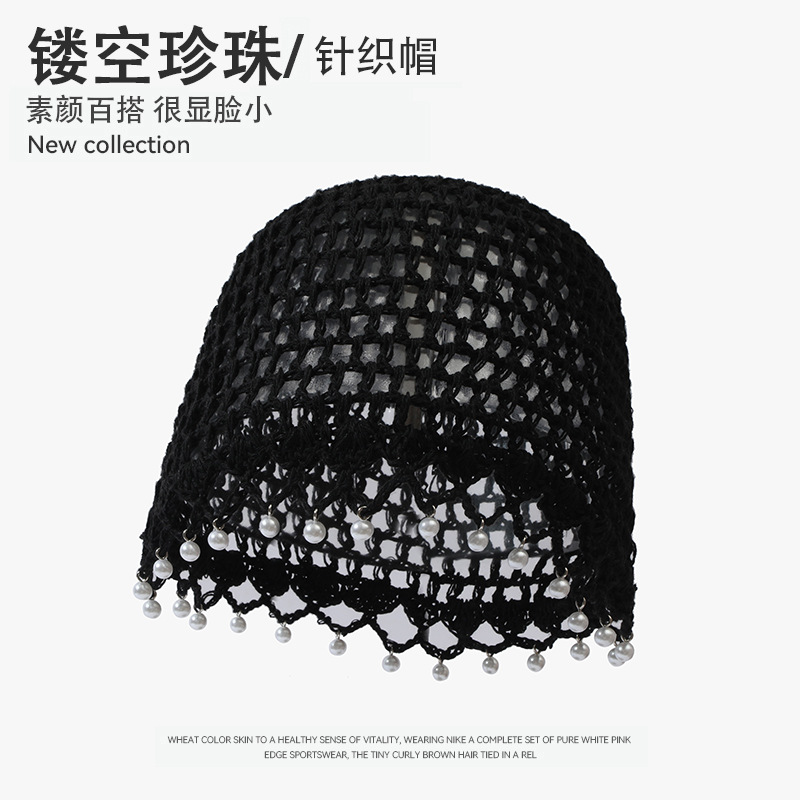 Spring and Autumn hollowed-out knitted warm and sweet pullover hat, ethnic style ladylike fashion, flower-crocheted woolen cap.