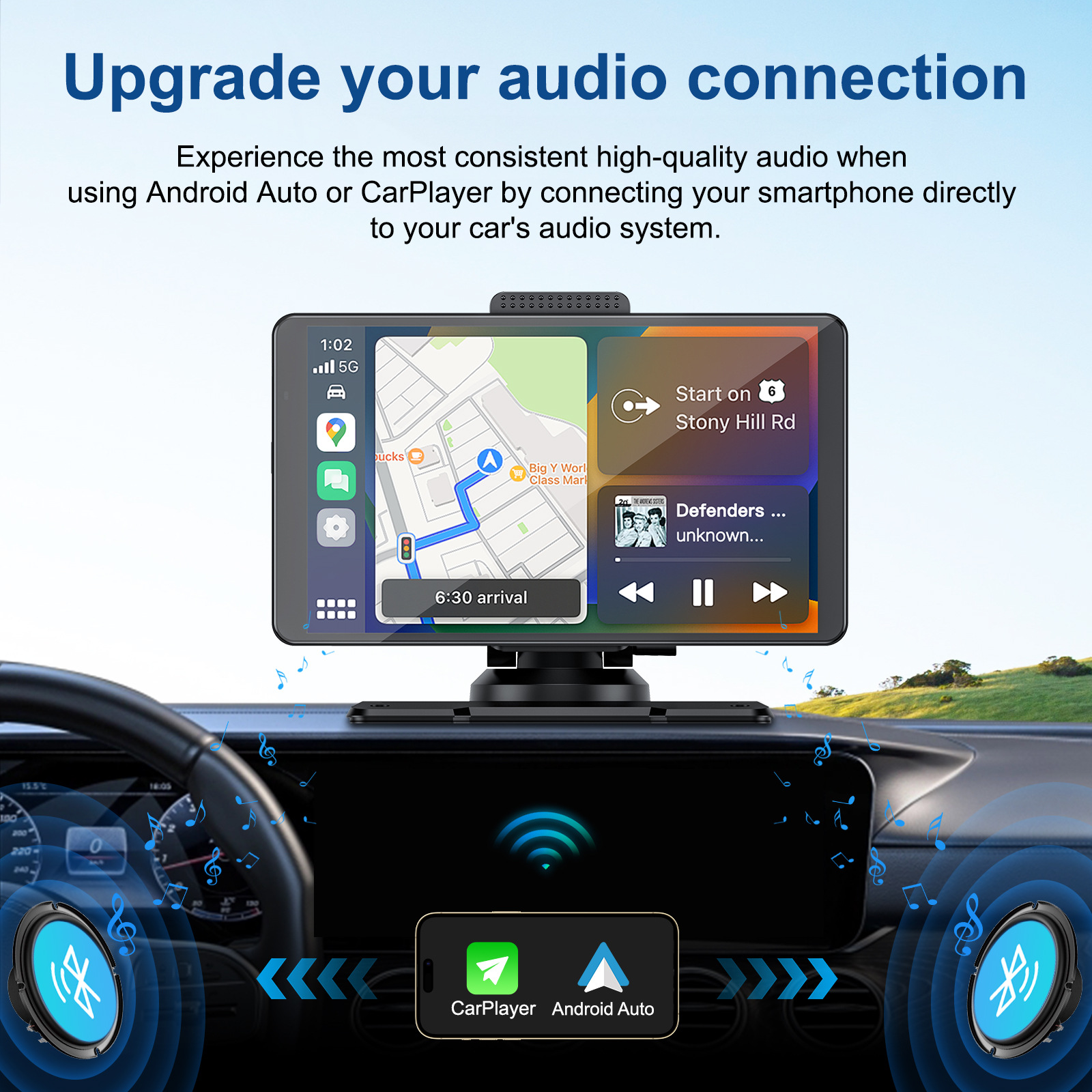 7.0-inch CarPlay 2.5D portable screen, GPS navigation, Type-C interface, MP5 player, in-car smart Bluetooth, WiFi