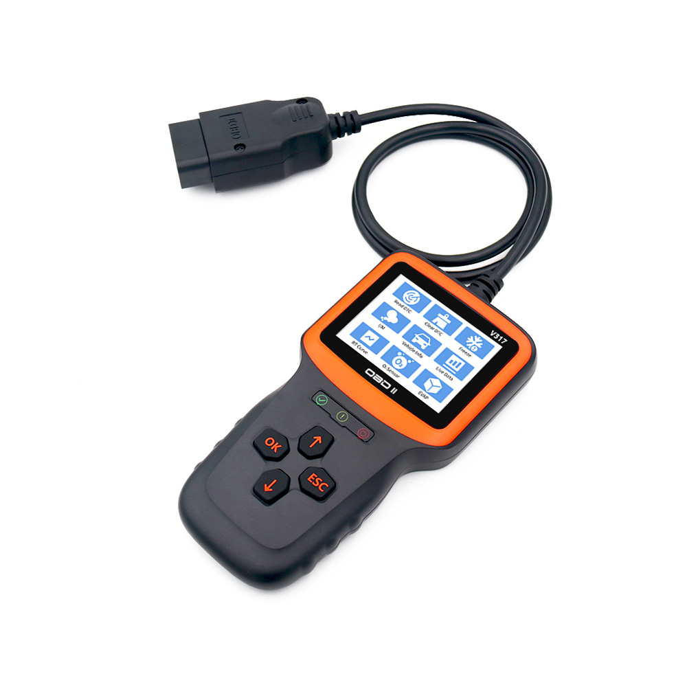 Cross-border V317 OBD2 brand new color screen, 8 languages, CE certified battery voltage car fault detector