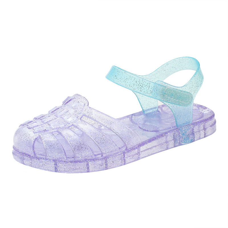 2025 Summer Girls' Jelly Sandals, Non-Slip Princess Shoes, Velcro Baby Roman Toe Crystal Beach Shoes