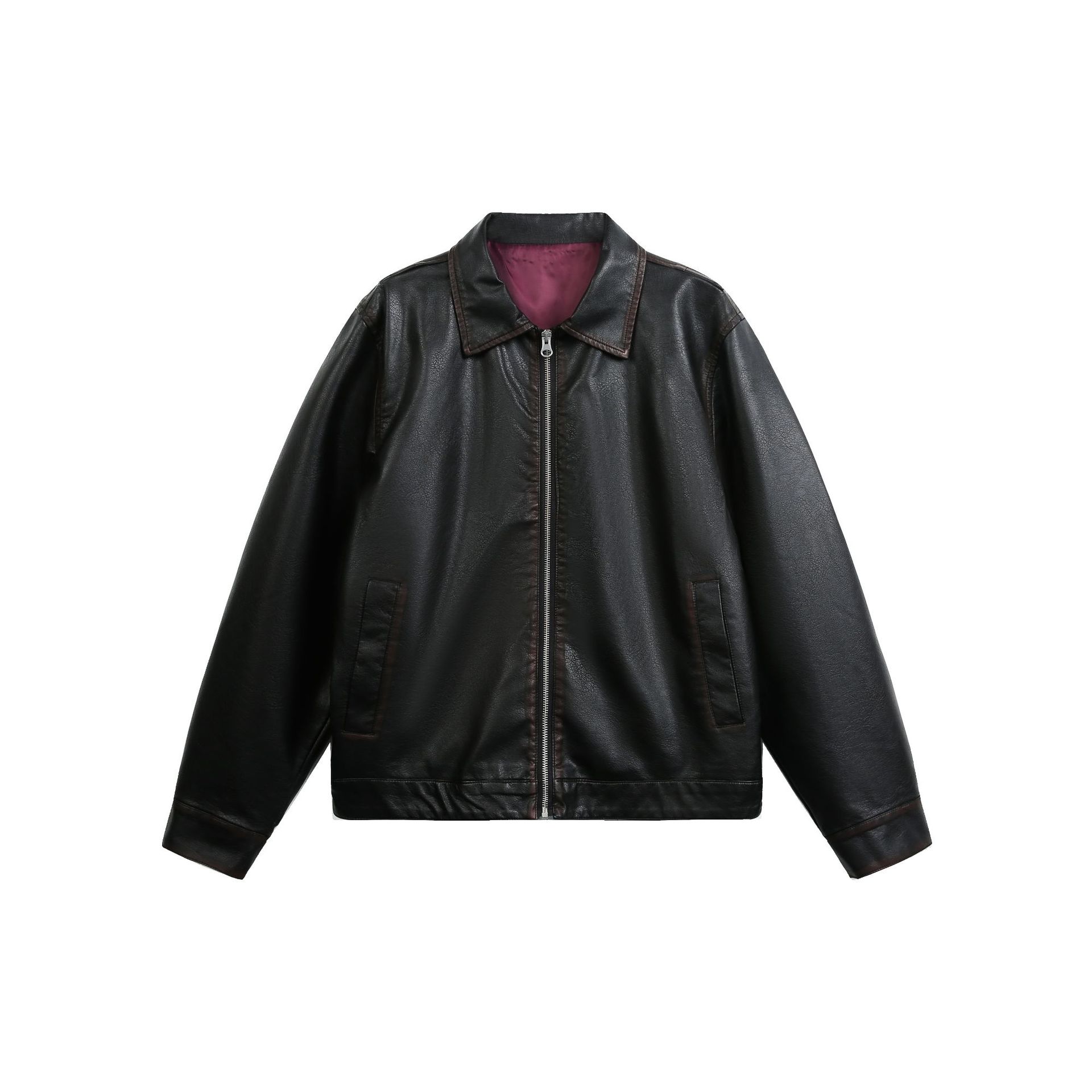 City Fanpin's 2026 autumn new minimalist jacket for men, a short lapel retro loose leather jacket