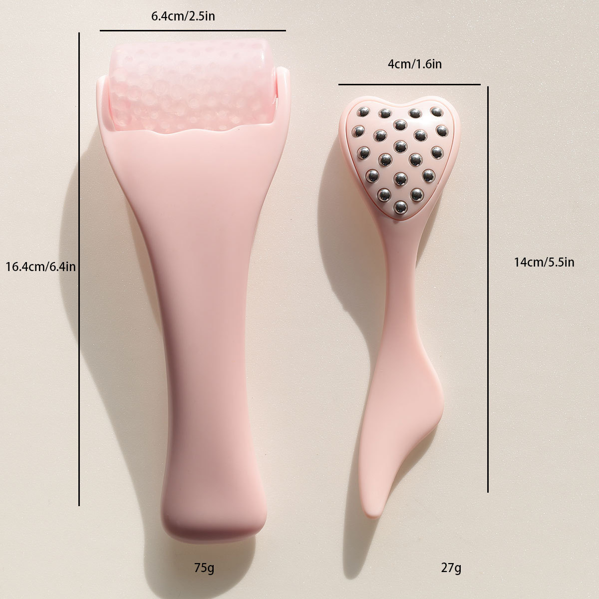 Factory direct sales of new 2-piece beauty set, pink stainless steel massage stick and ice roller combination massage tools.