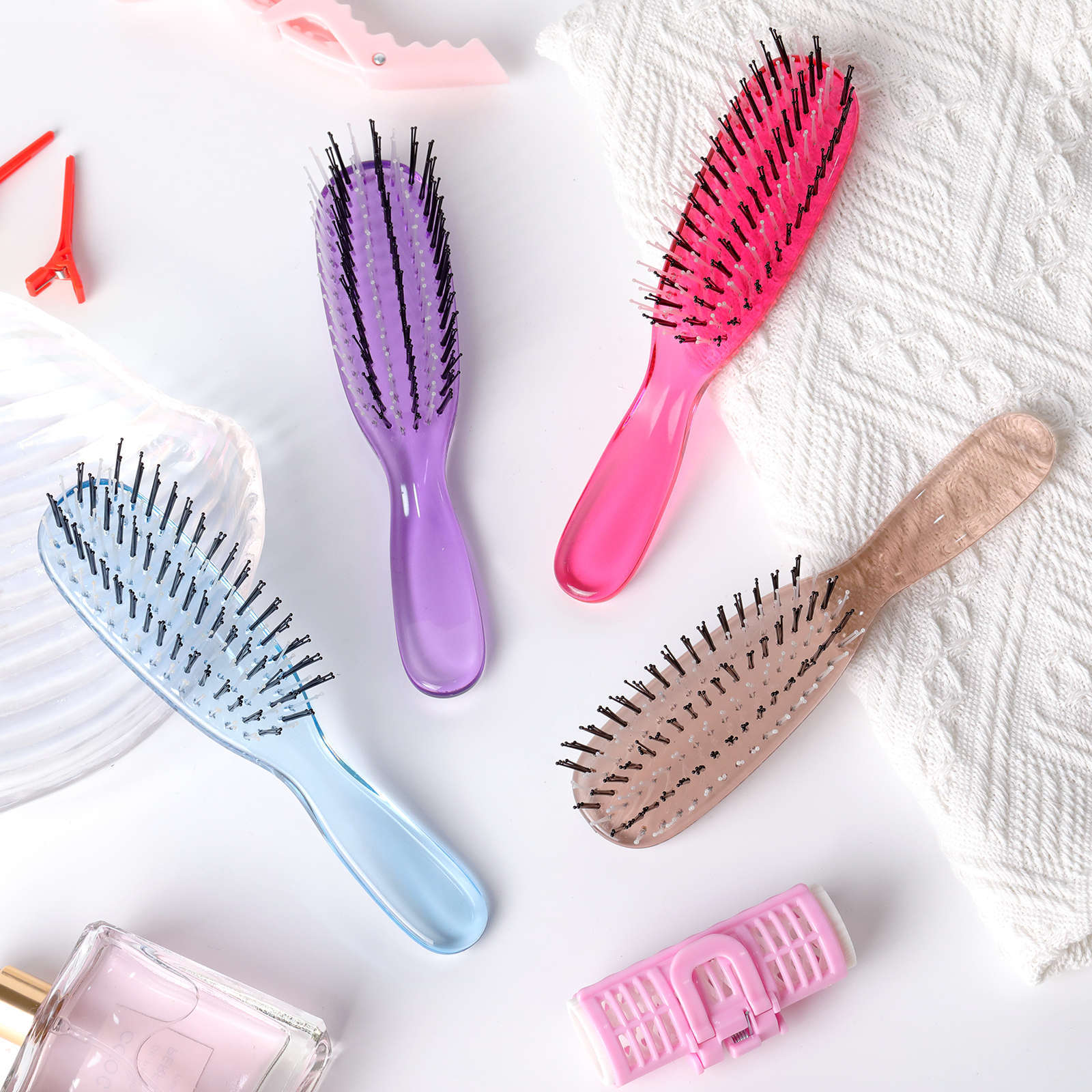 Cross-border exclusive layered magic comb, wet and dry dual-use, massage, volumizing, styling, and smoothing hair comb, transparent resin comb, TikTok.