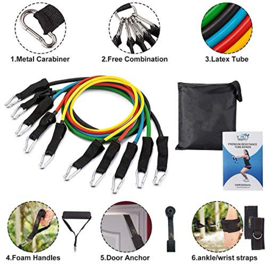 Multifunctional Adjustable Fitness Elastic Band Latissimus Dorsi Exercise Elastic Rope Resistance Training 11-Piece Set