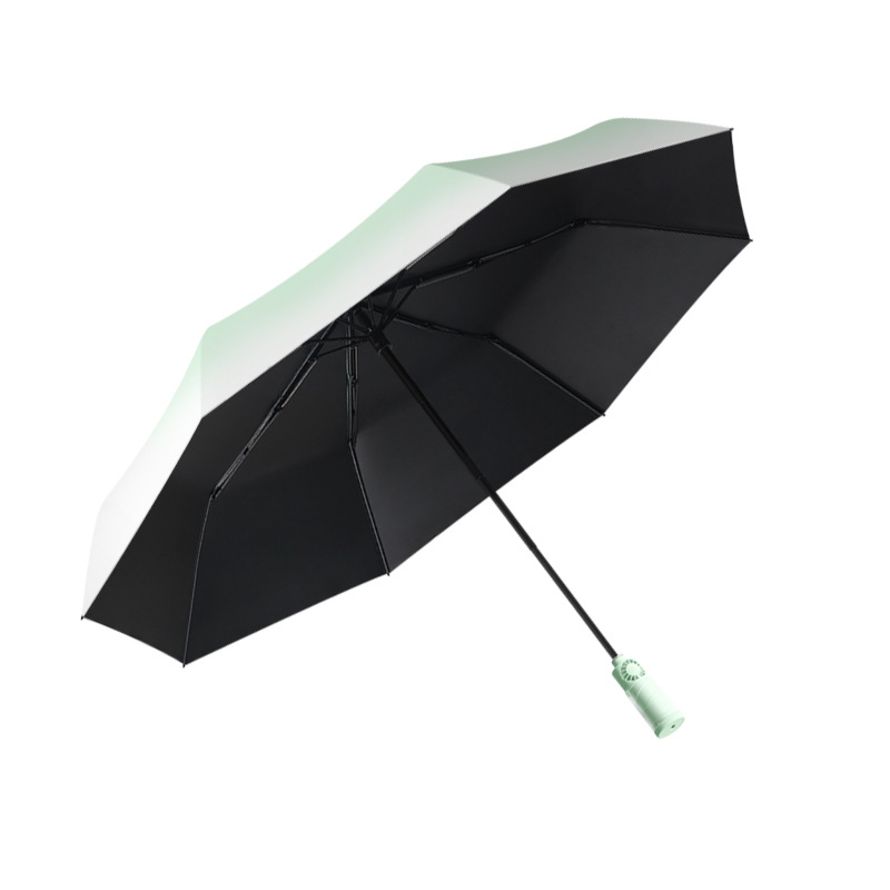 Creative fan umbrella, 8-rib gradient black vinyl umbrella, USB rechargeable, cooling, sun protection, UV protection, women's sun umbrella