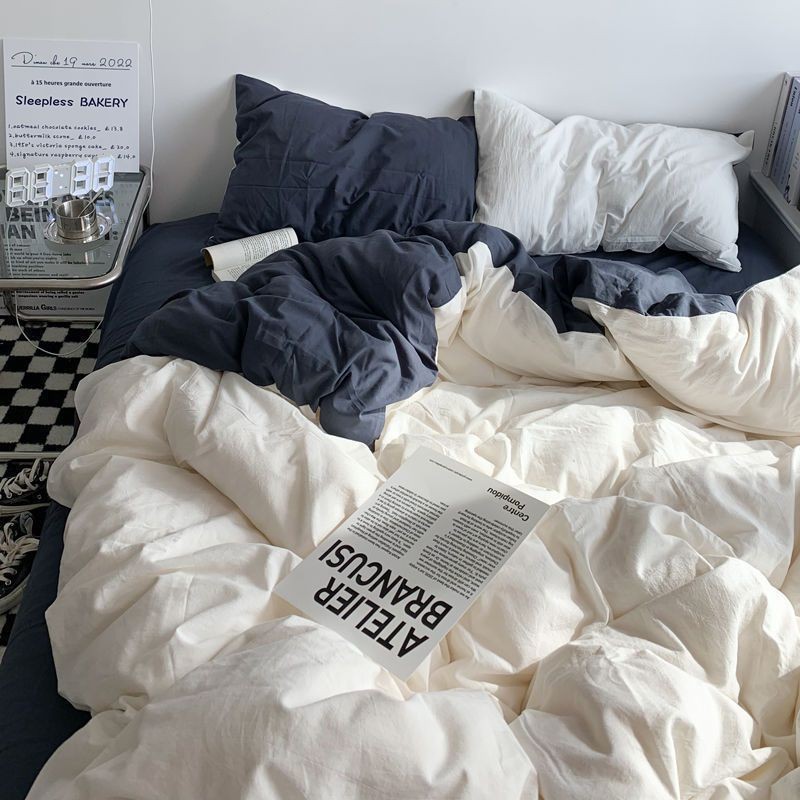 Autumn/Winter Extra Soft Washed Cotton Four-Piece Bedding Set, Luxury Style Sheets and Duvet Covers, Student Dormitory Three-Piece Bunk Bed Set