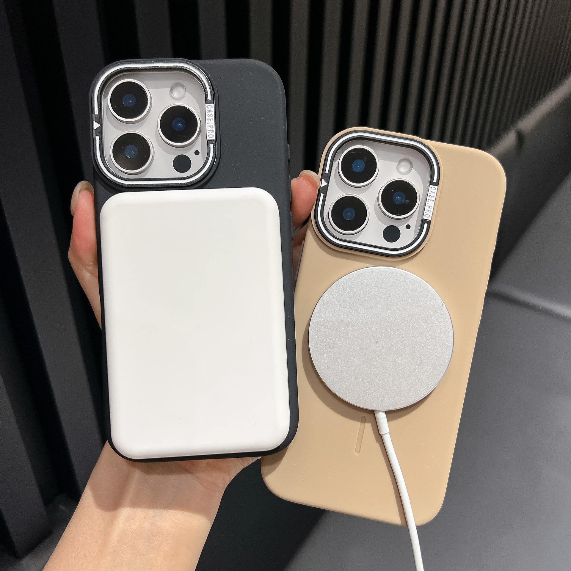 Magnetic lens holder phone case for iPhone 17 and Apple 15 Pro Max with frosted thin ring protection