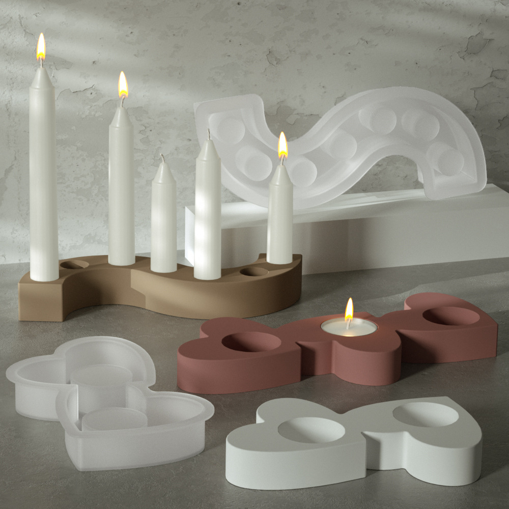 DIY crystal resin irregular multi-link gypsum decorative piece multi-hole S-shaped double and triple connected heart candlestick silicone mold