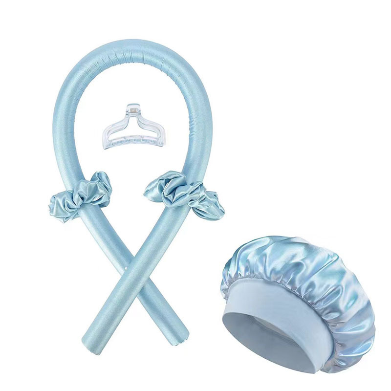 Amazon Cross-Border Heat-Free Lazy Hair Curling Iron Shower Cap Set EVA Big Wave Sleeping Hair Curling Iron with Clips