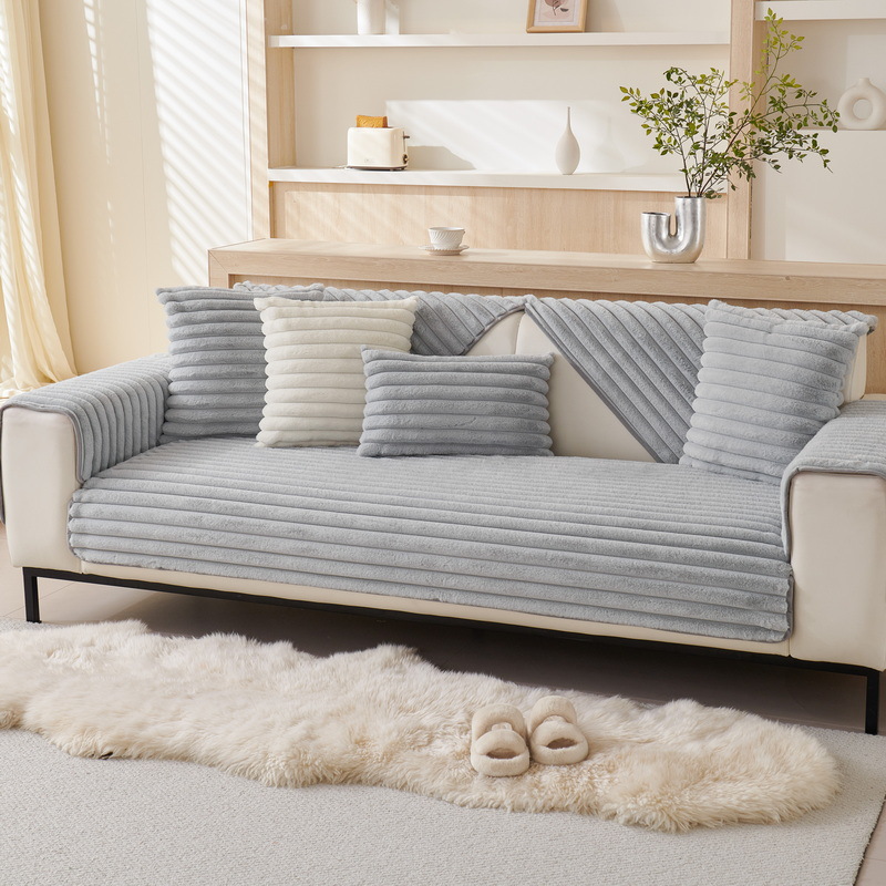 Plush sofa cushions, 2024 autumn/winter new style, high-end simple leather sofa cover, thickened warm fabric, non-slip seat cushions.