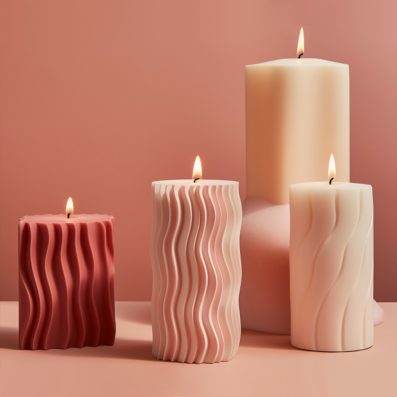 DIY Sanxin Wave Cylindrical Scented Candle Silicone Mold, Handmade Diffuser Stone Ornament, Food-Grade Liquid Abrasive