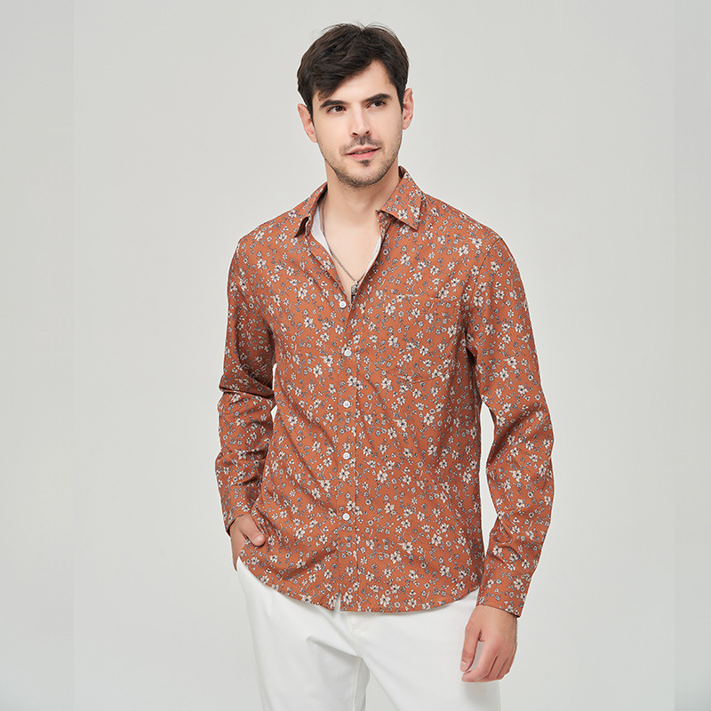 Wholesale of extra-large stretch business long-sleeved shirts for men in foreign trade, thin and fashionable casual men's printed jackets