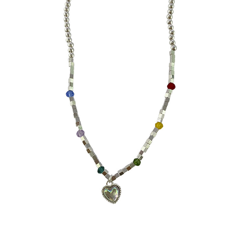 New Dongdaemun Korean Heart Moonstone Bead Necklace - A Fresh and Energetic Accessory for Young Women